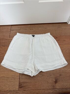 J. Crew Cream High-Waist Elastic Linen-Blend Shorts